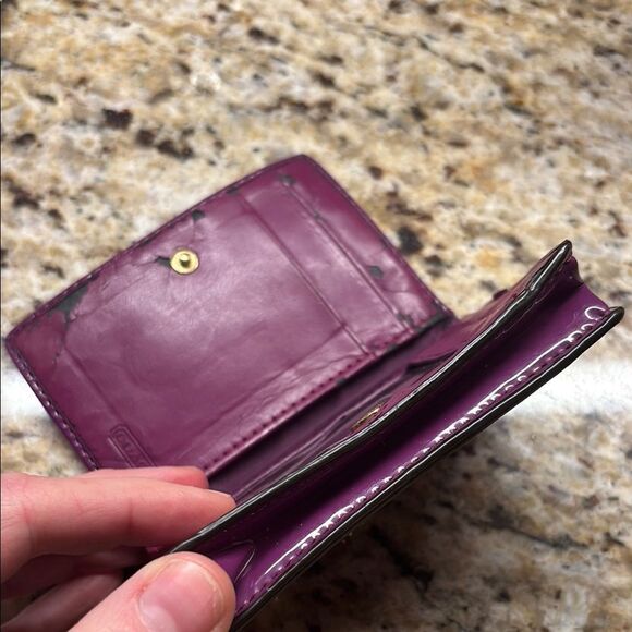Vintage Signature C Coach Gold Heart 💛 Purple Card Holder - Picture 12 of 14